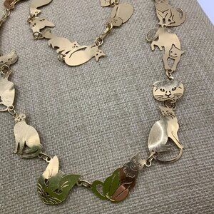 Wild Bryde Vintage Gold Tone Many Style Cats Link Necklace